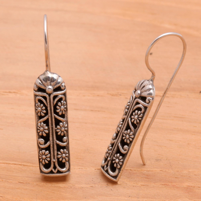 Silver drop earrings, 'Jasmine Scrolls' - Floral Sterling Silver Drop Earrings