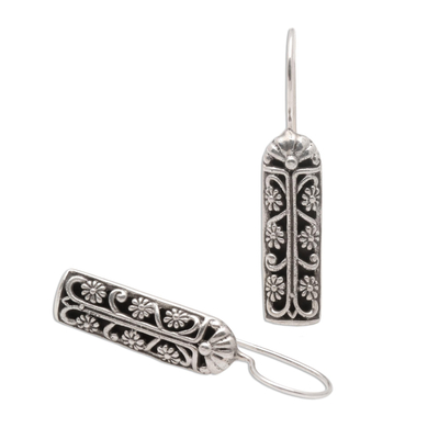 Silver drop earrings, 'Jasmine Scrolls' - Floral Sterling Silver Drop Earrings