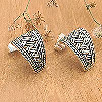 Sterling silver drop earrings, 'Sterling Weaves'