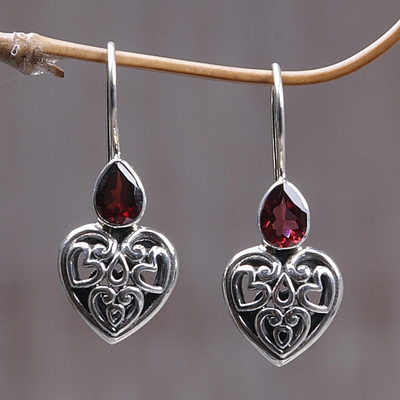 Garnet earrings, 'Heart's Desire' - Garnet earrings