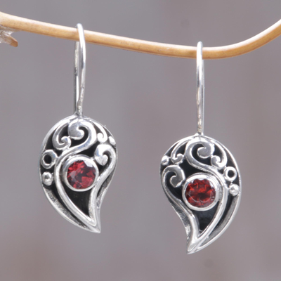 Garnet drop earrings, 'Dancing Dewdrops' - Sterling Silver Garnet Drop Earrings