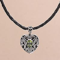 Peridot necklace, 'Summer Love' - Sterling Silver and Peridot Pendant Necklace from Bali