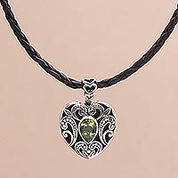 Peridot necklace, 'Summer Love' - Indonesian Heart Shaped Sterling Silver and Peridot Necklace