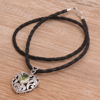 Peridot necklace, 'Summer Love' - Indonesian Heart Shaped Sterling Silver and Peridot Necklace