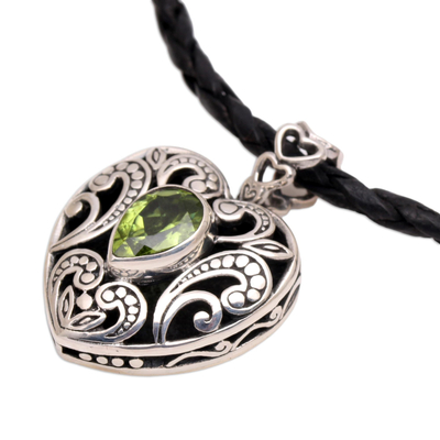 Peridot necklace, 'Summer Love' - Indonesian Heart Shaped Sterling Silver and Peridot Necklace