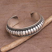 Sterling silver cuff bracelet, 'Dragon Song'