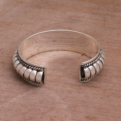Sterling silver cuff bracelet, 'Dragon Song' - Handmade Sterling Silver Cuff Bracelet