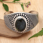 Labradorite cuff bracelet, 'Glorious' - Labradorite Sterling Silver Cuff Bracelet