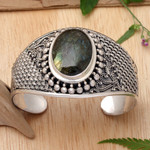 Labradorite cuff bracelet, 'Glorious' - Labradorite Sterling Silver Cuff Bracelet