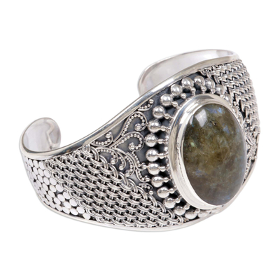 Labradorite cuff bracelet, 'Glorious' - Labradorite Sterling Silver Cuff Bracelet
