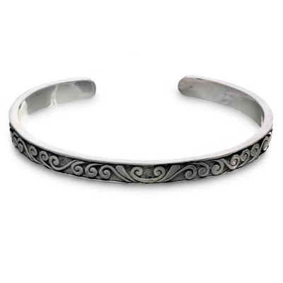 Bracelet, 'Silver Surf' - Sterling Silver Cuff Bracelet from Indonesia