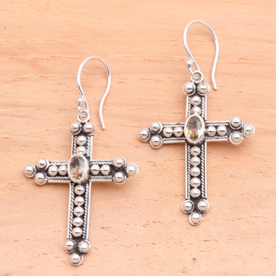 Citrine cross earrings, 'Sunshine Cross' - Citrine cross earrings