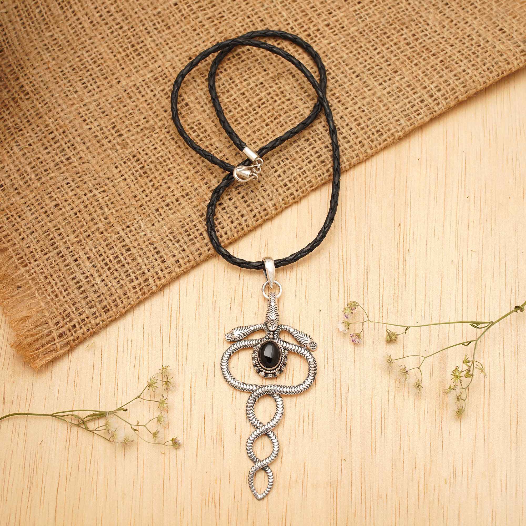 New Black Onyx Double Gem 925 Sterling Pendant India