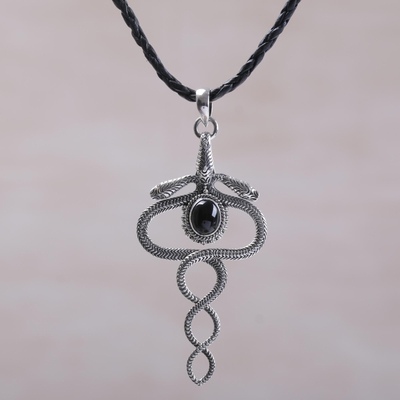 Onyx pendant necklace, Twin Serpents
