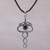 Onyx pendant necklace, 'Twin Serpents' - Sterling Silver and Onyx Snake Necklace from Indonesia thumbail