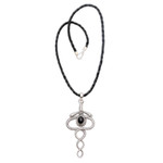 Onyx pendant necklace, 'Twin Serpents' - Sterling Silver and Onyx Snake Necklace from Indonesia