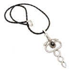 Onyx pendant necklace, 'Twin Serpents' - Sterling Silver and Onyx Snake Necklace from Indonesia