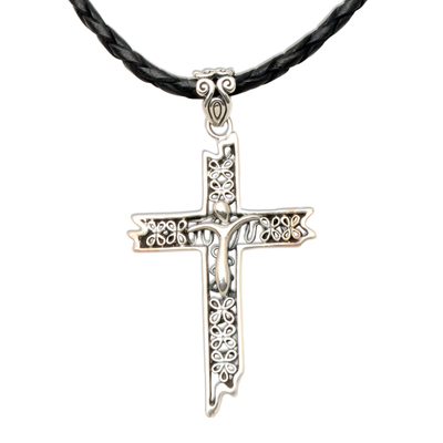 Leather cross necklace