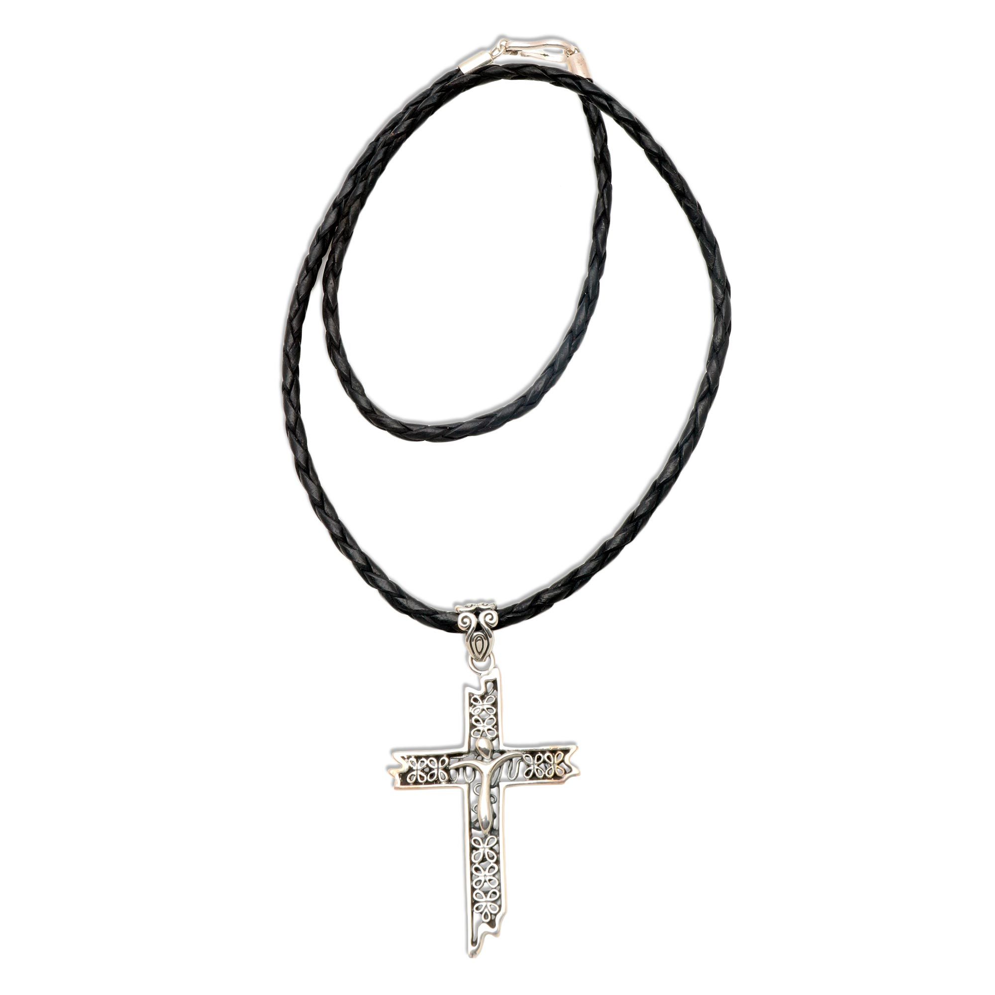 Leather cross necklace Contemporary Cross NOVICA