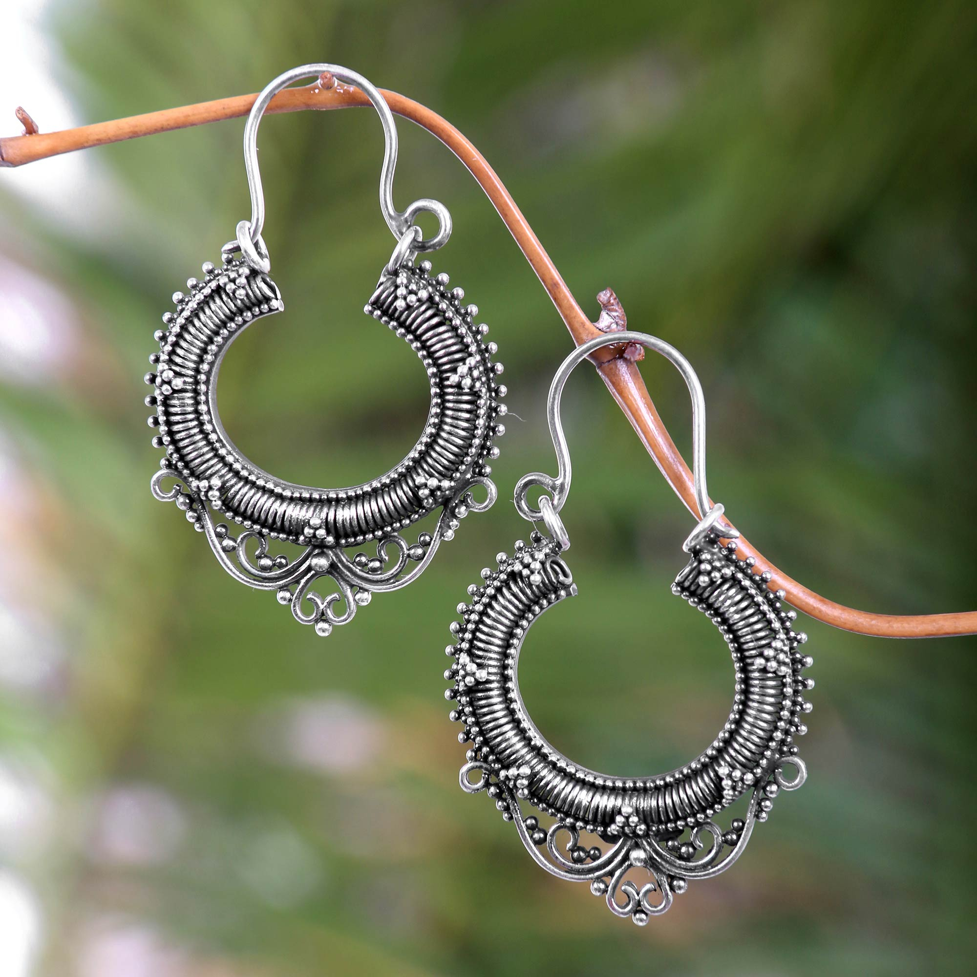 Sterling Silver Hoop Earrings - Complexity | NOVICA