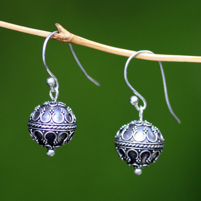 Sterling silver dangle earrings, 'Exotic Globe' - Indonesian Sterling Silver Dangle Earrings
