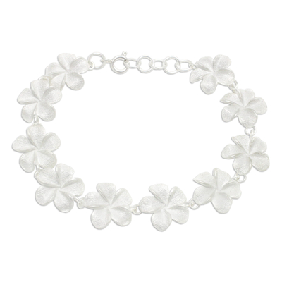 Bracelet, 'Frangipani' - Floral Sterling Silver Link Bracelet