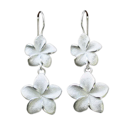 Earrings, 'Frangipani Twins' - Floral Sterling Silver Dangle Earrings