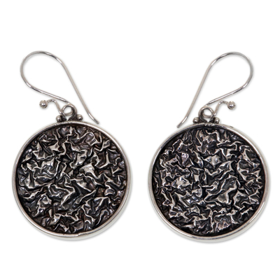 Sterling silver dangle earrings, 'Full Moon' - Modern Sterling Silver Dangle Earrings