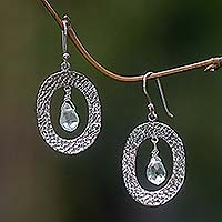 Sterling silver dangle earrings, 'Aqua Tear' - Sterling Silver Modern Dangle Earrings