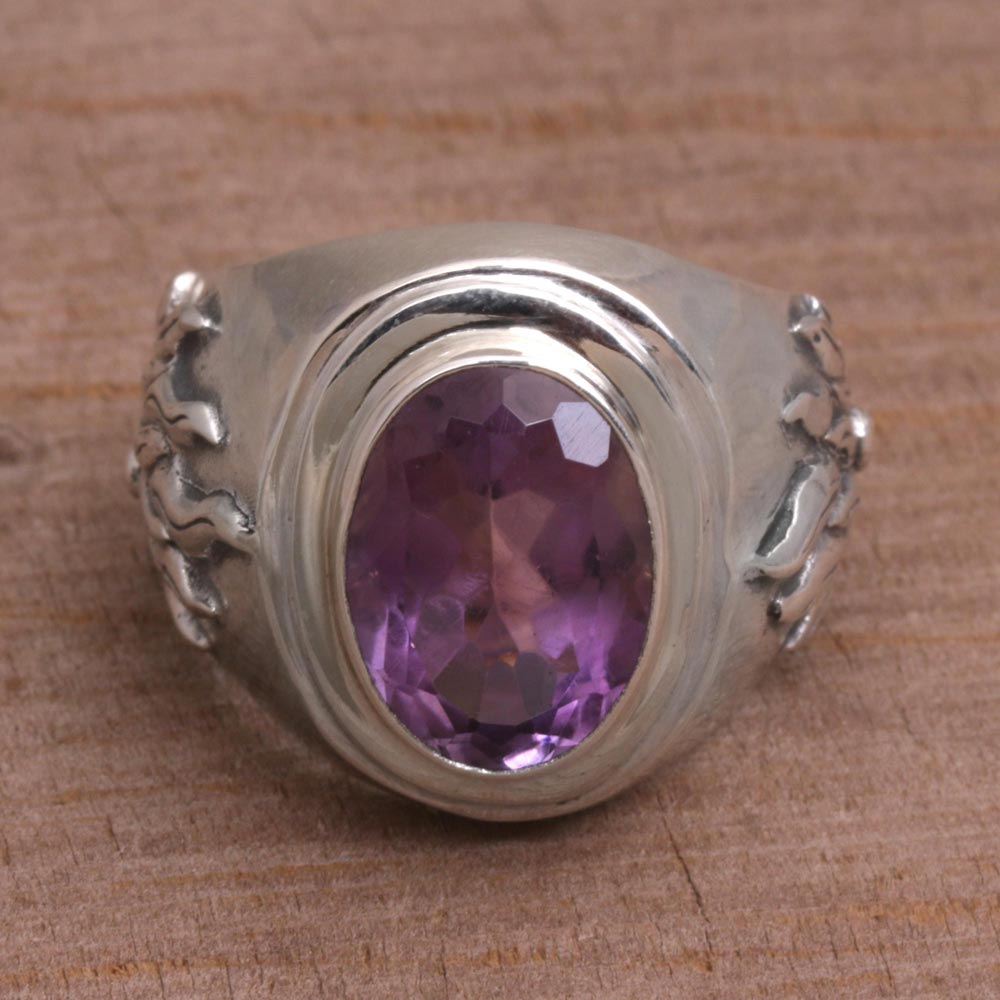 Men's Sterling Silver and Amethyst Ring - Violet Flame | NOVICA