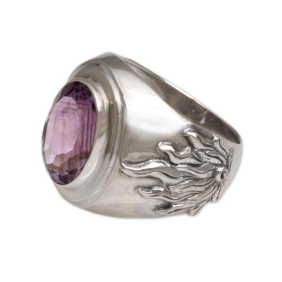 Men's amethyst ring, 'Violet Flame' - Men's Sterling Silver and Amethyst Ring
