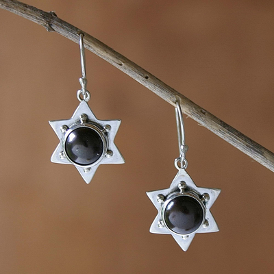Pearl dangle earrings, 'Black Bali Star' - Pearl dangle earrings