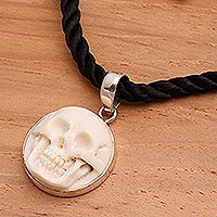 Bone choker, 'Immortal Smile' - Handcrafted Bone Pendant Necklace
