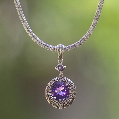 Amethyst pendant necklace, 'Moonlight Dazzle' - Sterling silver pendant necklace