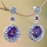 Amethyst dangle earrings, 'Moonlight Dazzle' - Buddha Curl Motif Amethyst Dangle Earrings from Bali