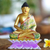 Wood statuette, 'Buddha on a Lotus' - Hand Painted Wood Sculpture (image 2) thumbail