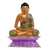 Wood statuette, 'Buddha on a Lotus' - Hand Painted Wood Sculpture thumbail