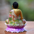 Wood statuette, 'Buddha on a Lotus' - Hand Painted Wood Sculpture (image 2c) thumbail