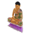 Wood statuette, 'Buddha on a Lotus' - Hand Painted Wood Sculpture (image 2e) thumbail