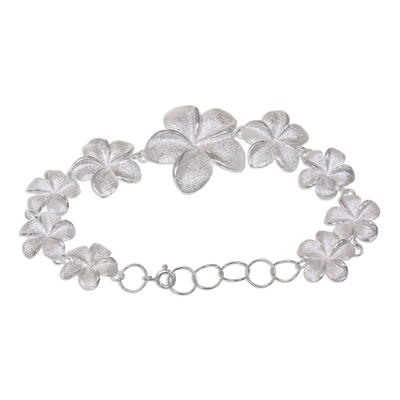 Charm bracelet, 'Frangipani Glam' - Women's Floral Sterling Silver Link Bracelet
