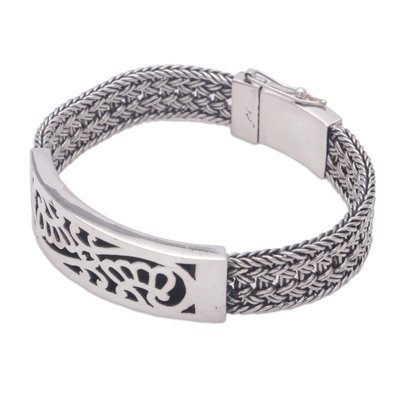 Sterling silver bangle bracelet, 'Crown of Petals' - Floral Sterling Silver Wristband Bracelet