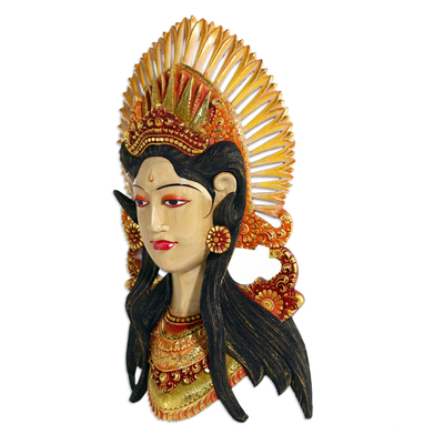 Wood mask, 'Golden Janger Dancer' - Cultural Handmade Balinese Janger Dance Mask