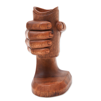 Wood statuette, 'A Toast' - Wood Sculpture from Indonesia