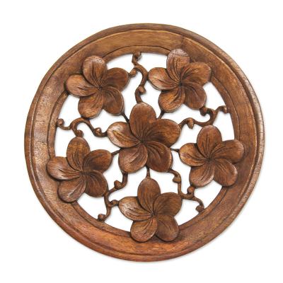 Wood wall panel, 'Frangipani' - Hand Made Wood Relief Panel