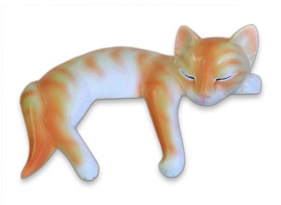 Wood statuette, 'Snoozing Ginger Tabby' - Handcrafted Wood Cat Sculpture