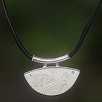 Leather pendant necklace, 'Ocean Wave'