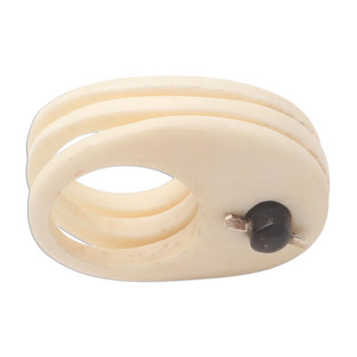 Ebony cocktail ring, 'Ivory Waves' - Unique Wood and Bone Cocktail Ring