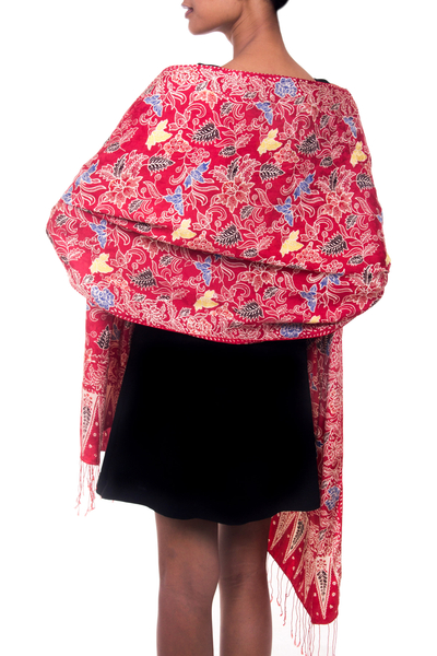 Silk batik shawl, 'Brave Java' - Artisan Crafted Women's Batik Silk Shawl