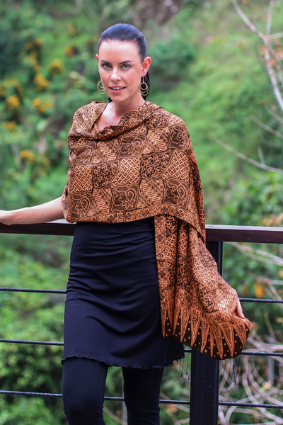 Silk batik shawl, 'Java Patchwork' - Artisan Crafted Floral Silk Patterned Shawl