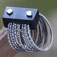 Ebony cocktail ring, 'Trinidad Bay' - Hand Crafted Wood Band Ring